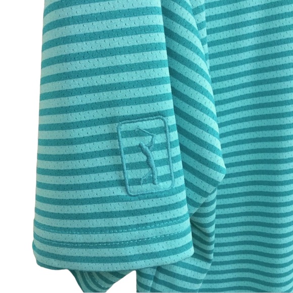 PGA TOUR Men’s sz X Large Polo Golf Shirt Shirt Sleeves Stripes Green Blue - Picture 8 of 9